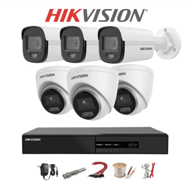 Trọn Bộ 6 Camera Hikvision IP 2MP ĐÊM CÓ MÀU