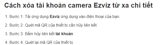 Cách xóa tài khoản camera Ezviz từ xa chi tiết