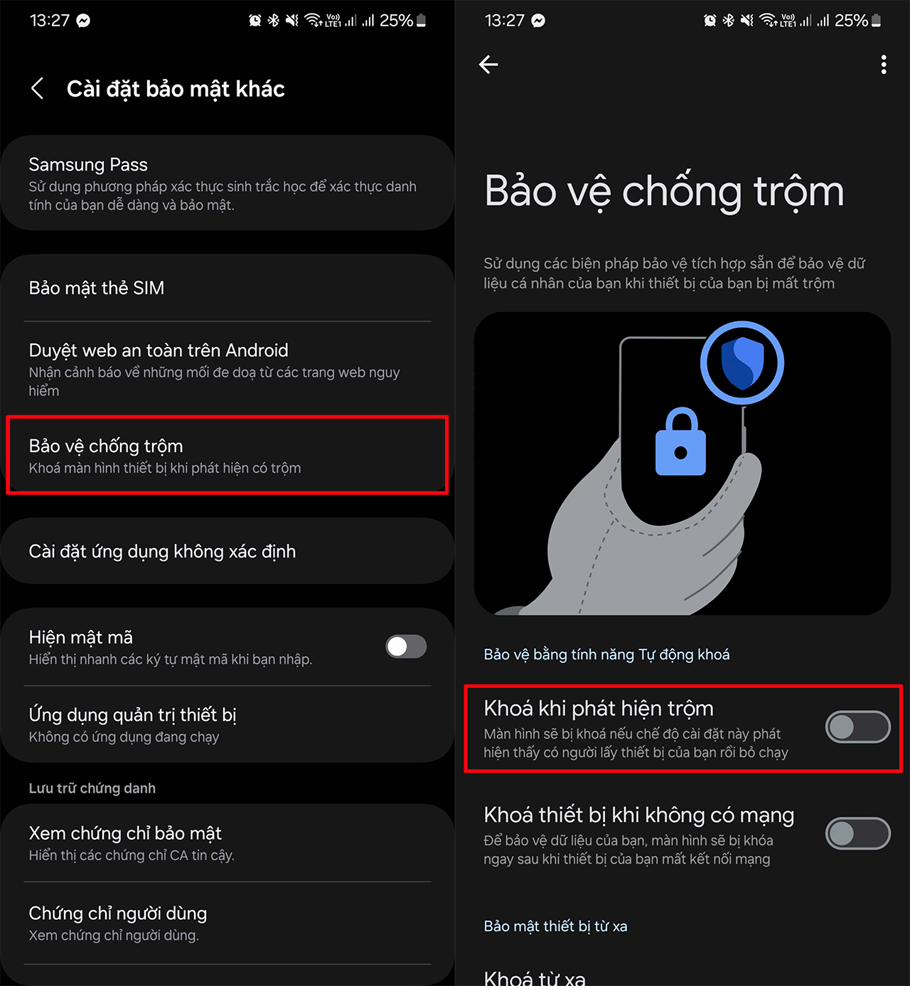 Cách bật tính năng chống trộm trên Samsung