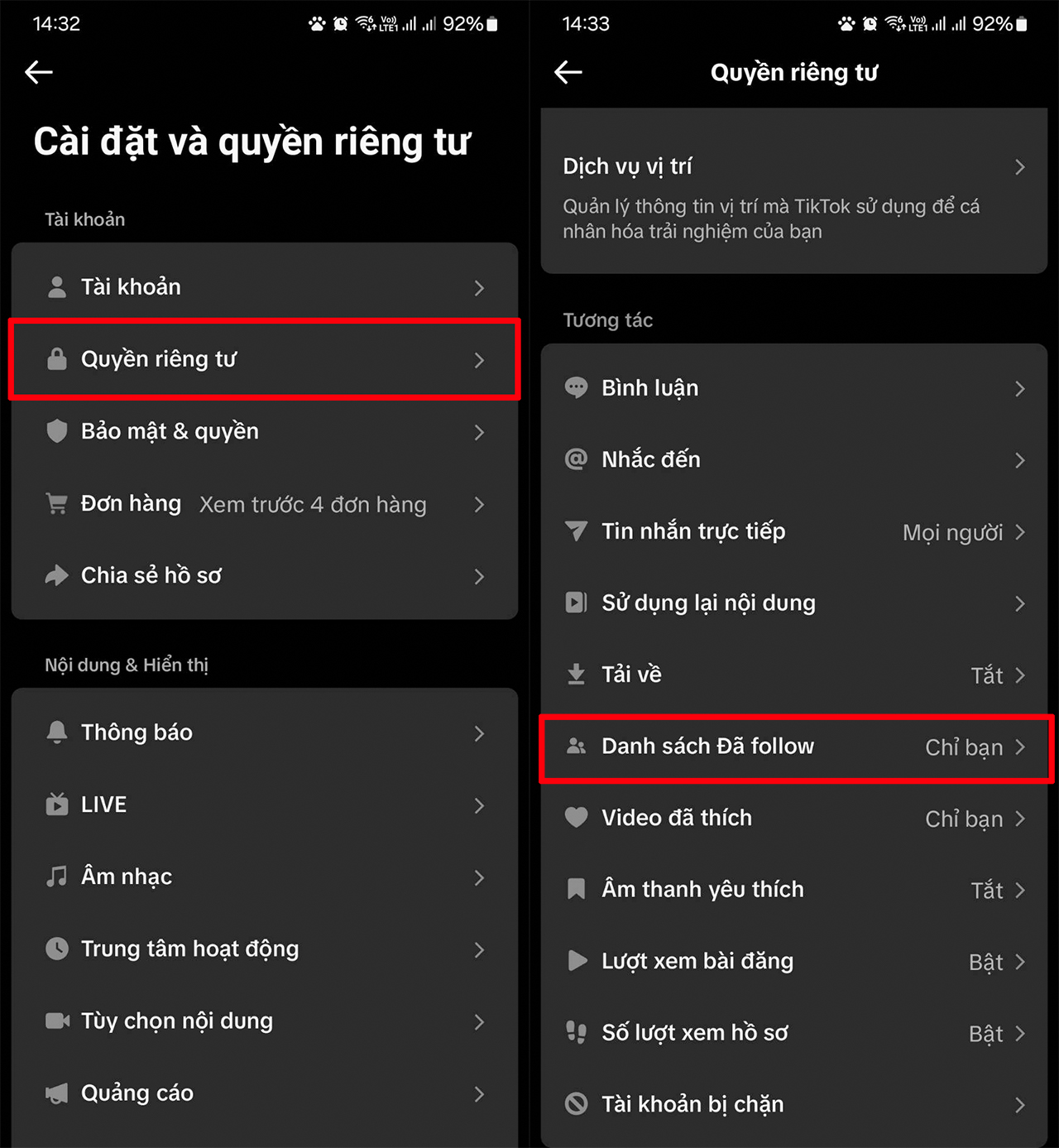 Cách ẩn danh sách theo dõi trên TikTok