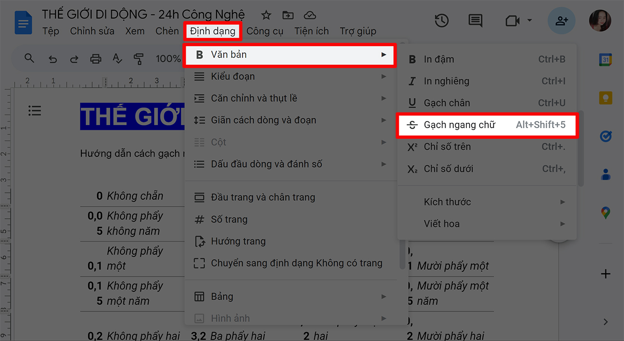 Cách gạch ngang văn bản trong Google Docs Cách gạch ngang văn bản trong Google Docs