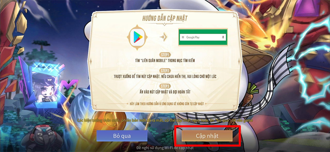 Lỗi cập nhật Liên Quân Mobile lên phiên bản mới