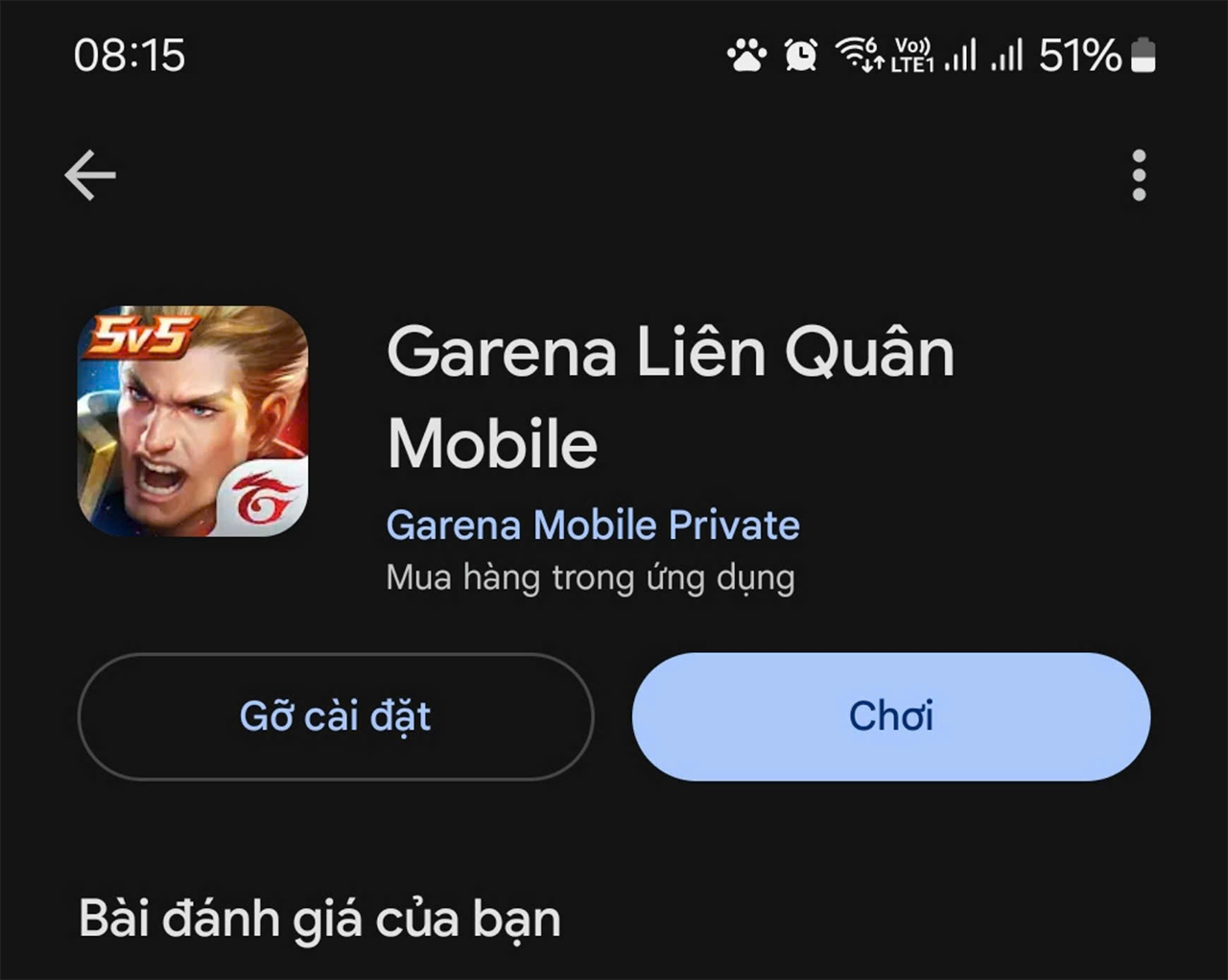 Lỗi cập nhật Liên Quân Mobile lên phiên bản mới