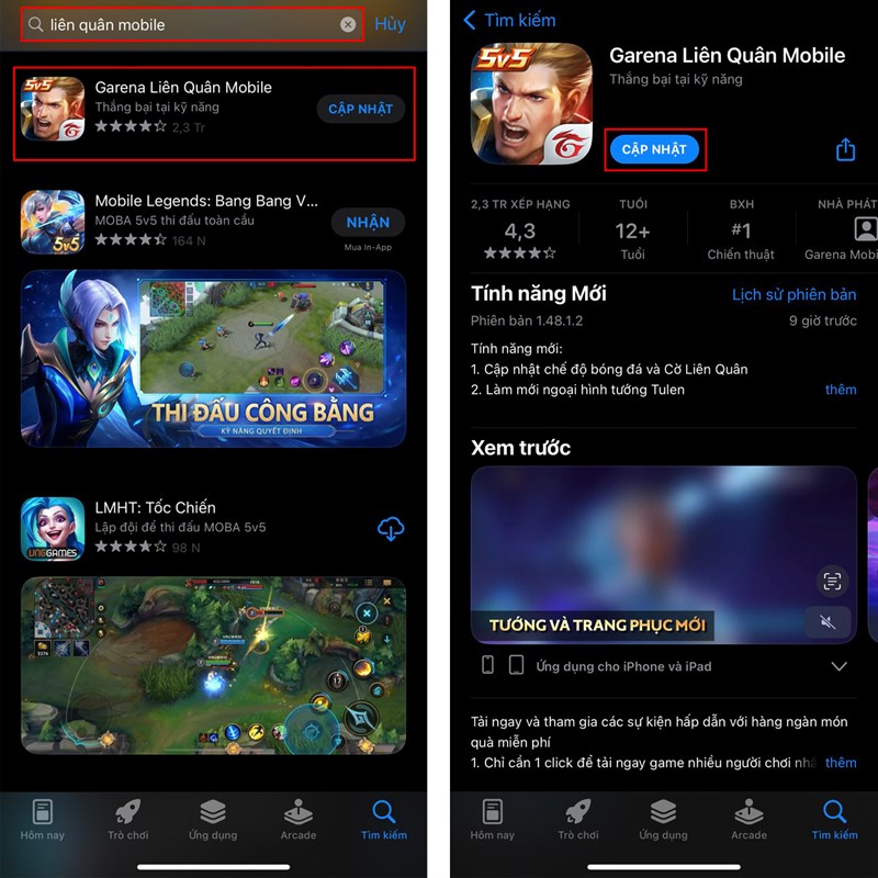 Lỗi cập nhật Liên Quân Mobile lên phiên bản mới
